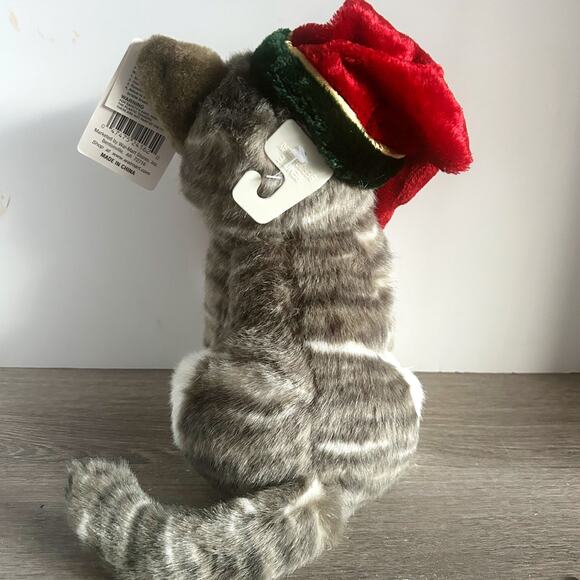 Christmas Holiday Gray Tabby Cat in Santa Hat w/ Gift Stuffed Animal w/ Tags - Picture 5 of 7